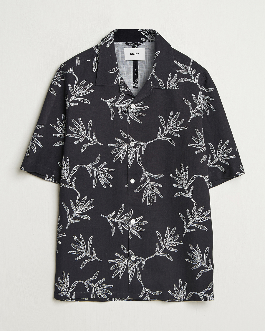 Herre | Skjorter | NN07 | Ole Printed Cotton/Lyocell Resort Shirt Black