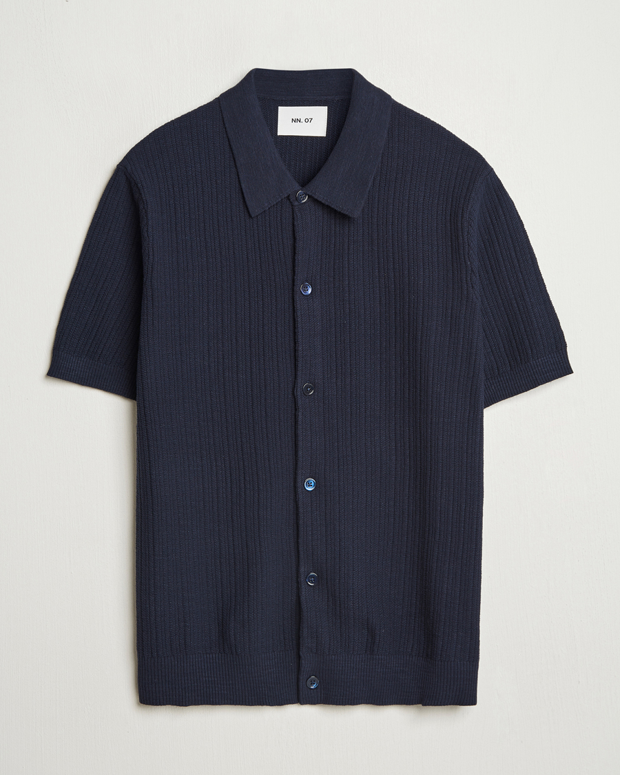 Herre | Skjorter | NN07 | Nolan Knitted Short Sleeve Shirt Navy Blue