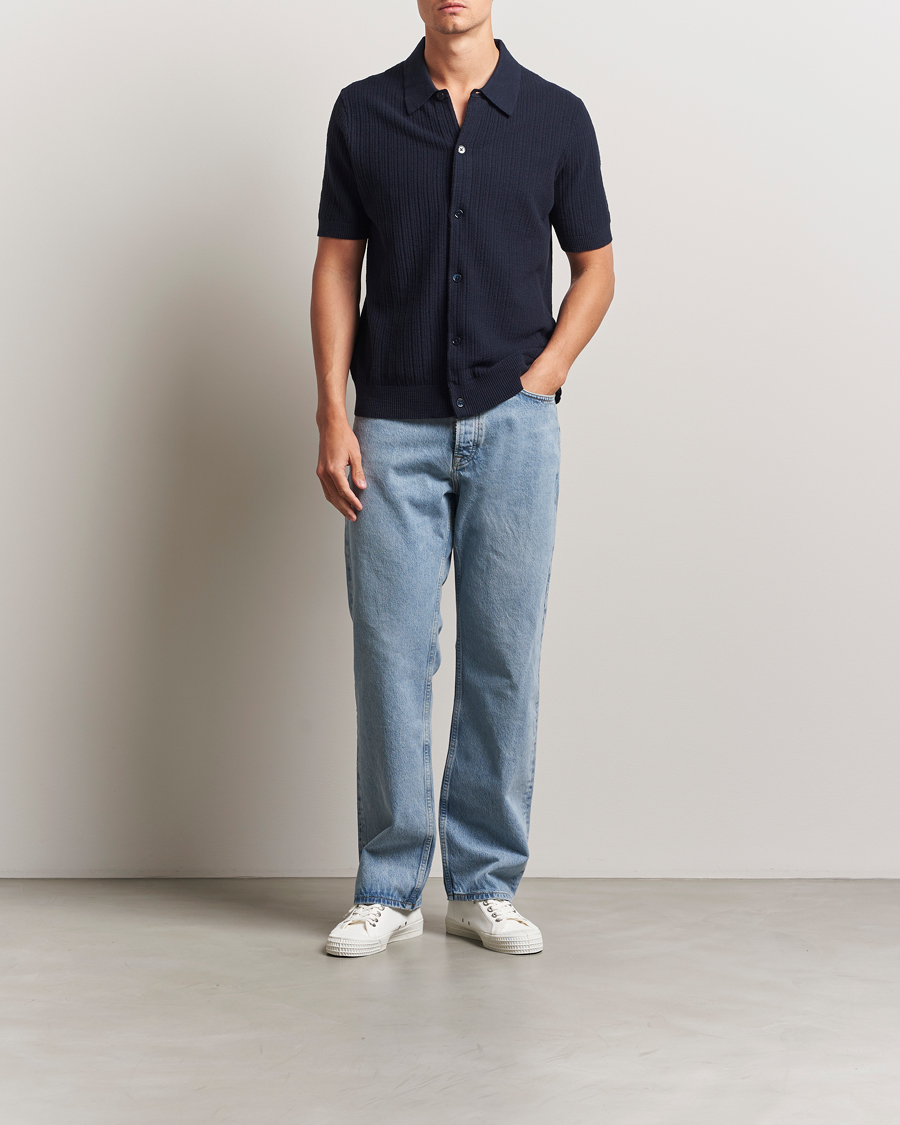 Herre | Skjorter | NN07 | Nolan Knitted Short Sleeve Shirt Navy Blue