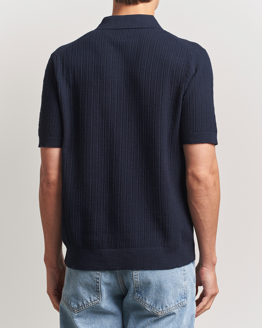 Herre | Skjorter | NN07 | Nolan Knitted Short Sleeve Shirt Navy Blue