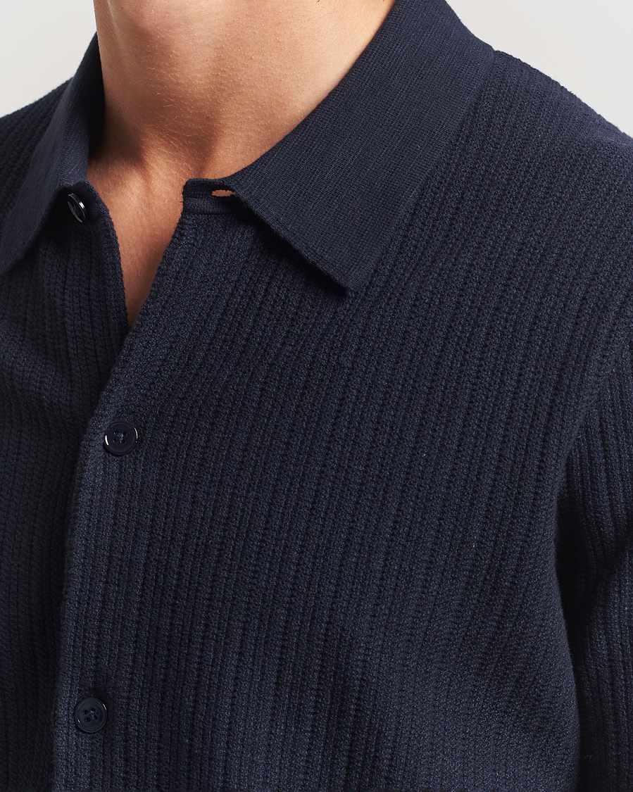 Herre | Skjorter | NN07 | Nolan Knitted Short Sleeve Shirt Navy Blue