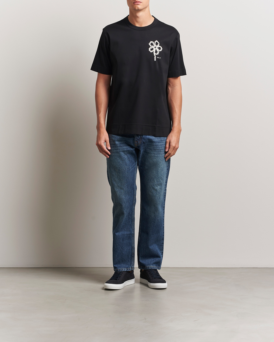 Herre | T-Shirts | NN07 | Pedro Embroidered Flower T-Shirt Black