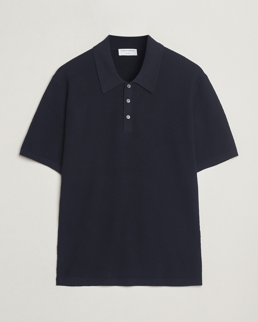 Herre | Polotrøjer | Tiger of Sweden | Reid Structured Knitted Polo Bruised Blue
