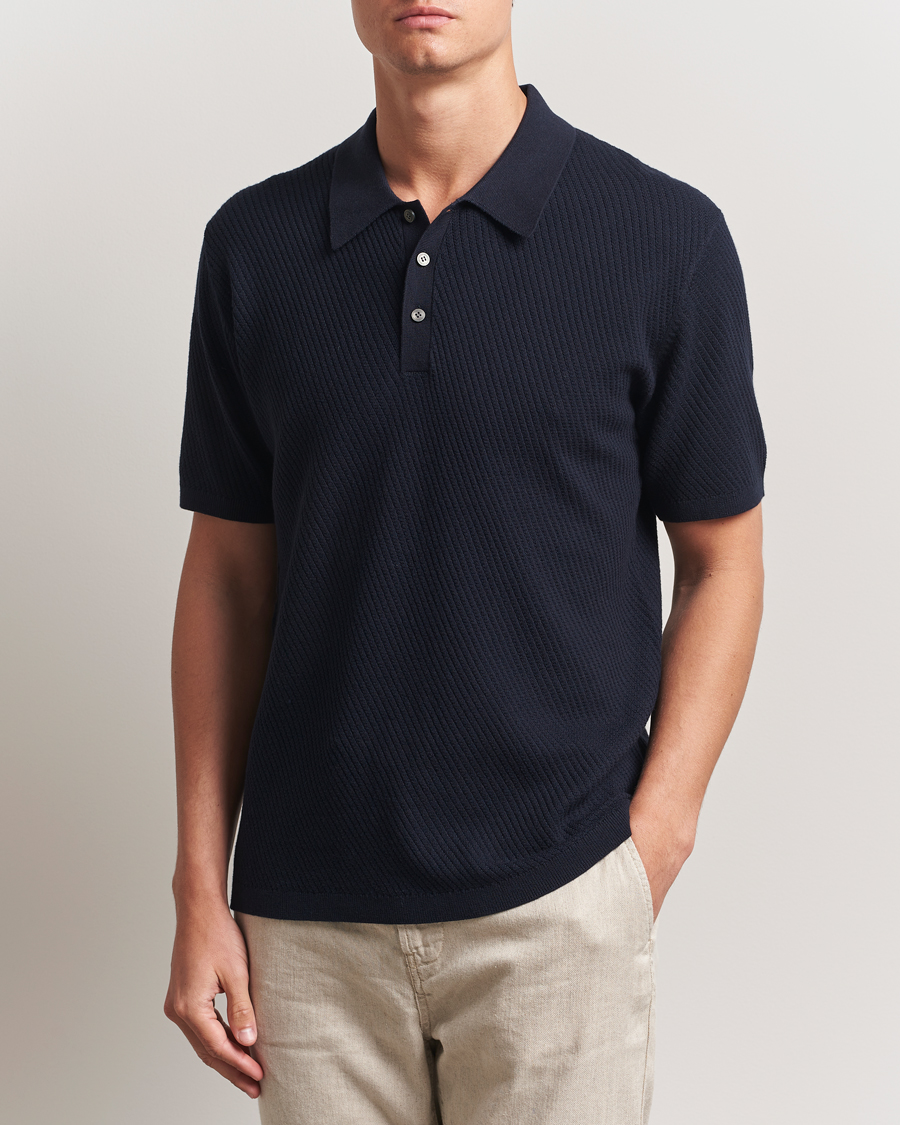 Herre | Polotrøjer | Tiger of Sweden | Reid Structured Knitted Polo Bruised Blue