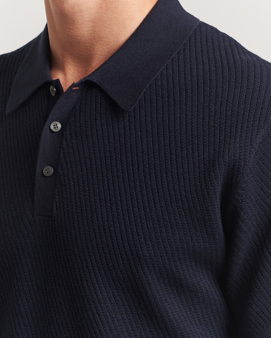Herre | Polotrøjer | Tiger of Sweden | Reid Structured Knitted Polo Bruised Blue