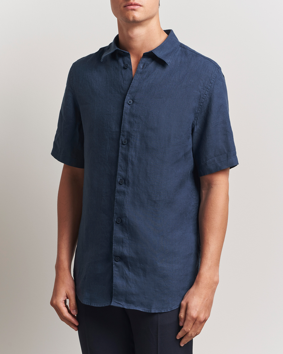 Herre | Skjorter | NN07 | Enzo Linen Short Sleeve Shirt Navy Blue