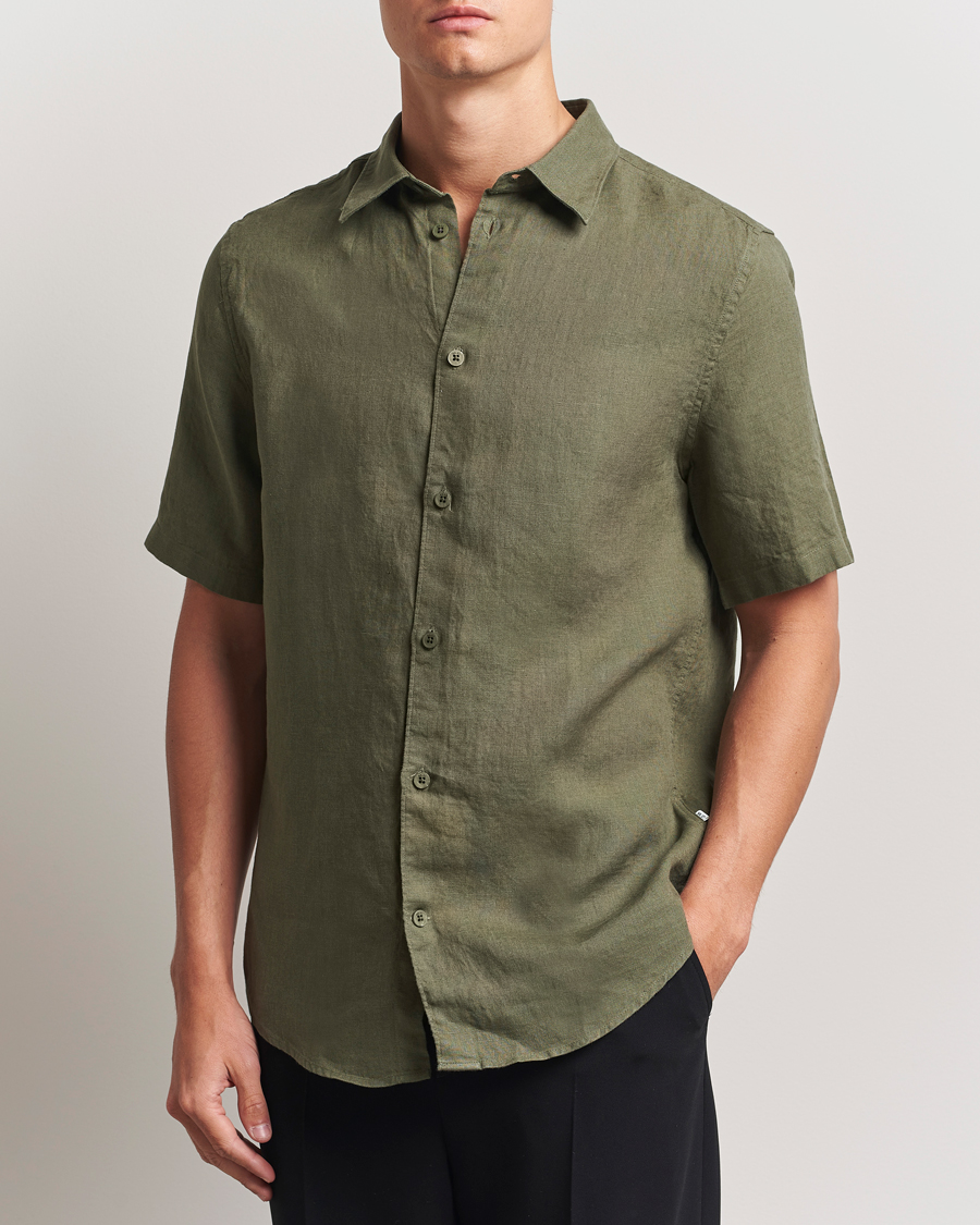 Herre | Skjorter | NN07 | Enzo Linen Short Sleeve Shirt Capers Green