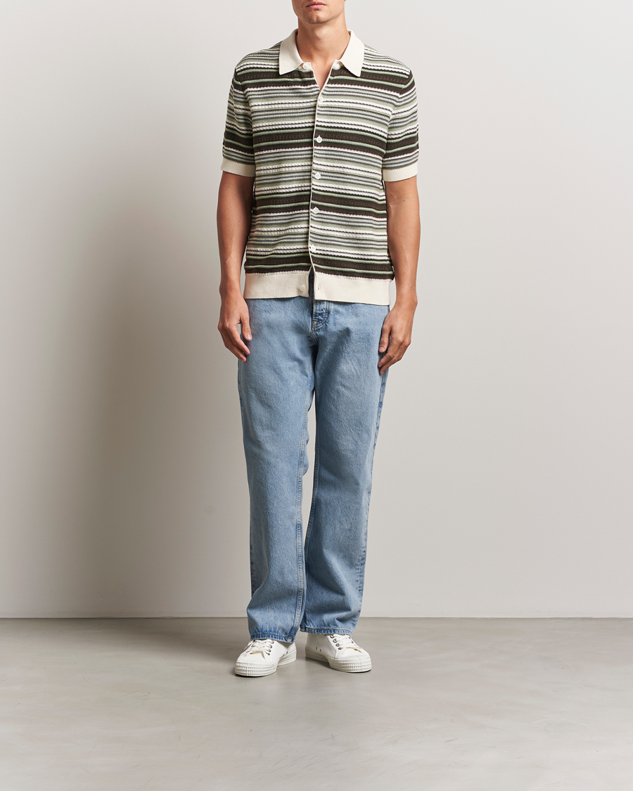 Herre | Skjorter | NN07 | Nolan Knitted Striped Short Sleeve Shirt Multi