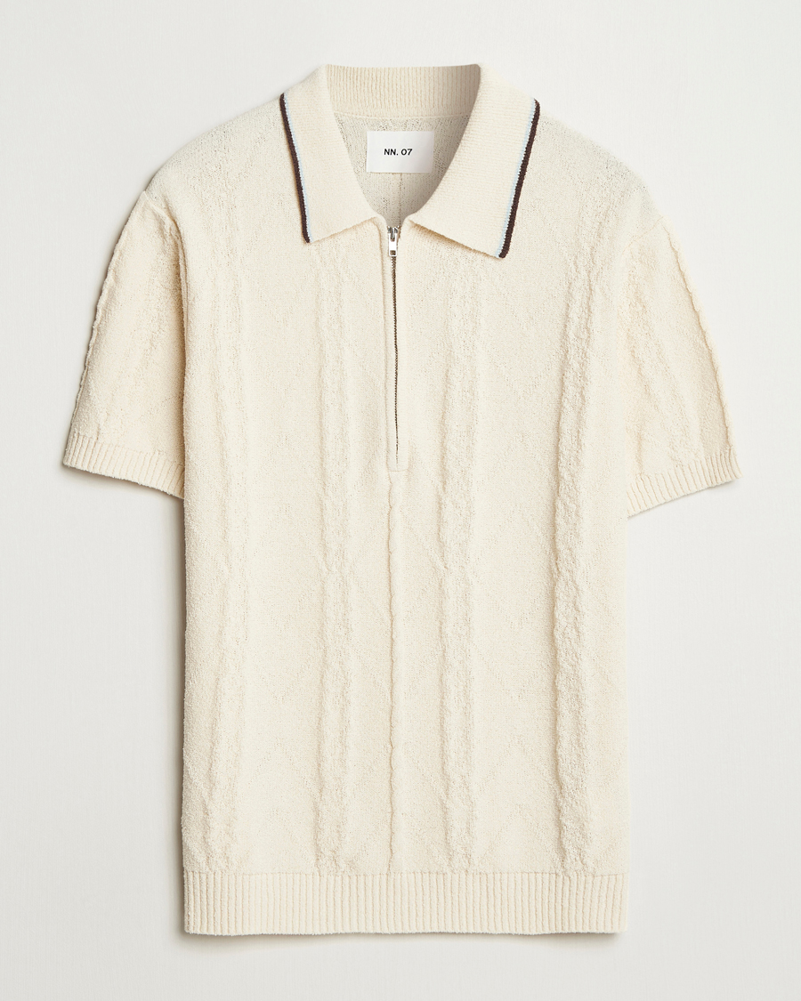 Herre | Polotrøjer | NN07 | Gustav Bouclé Half Zip Polo Ivory