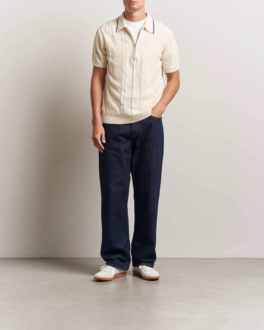 Herre | Polotrøjer | NN07 | Gustav Bouclé Half Zip Polo Ivory