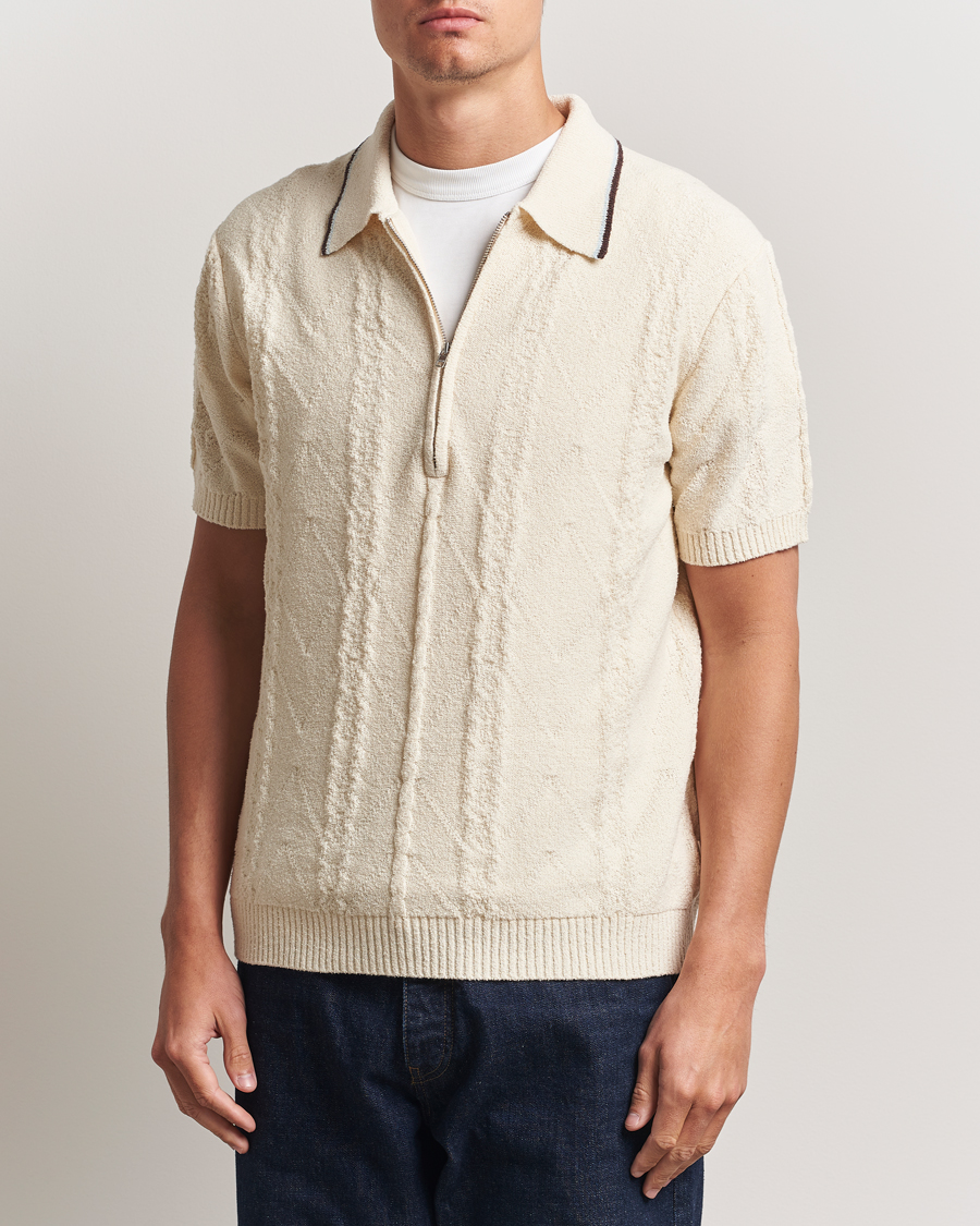 Herre | Polotrøjer | NN07 | Gustav Bouclé Half Zip Polo Ivory