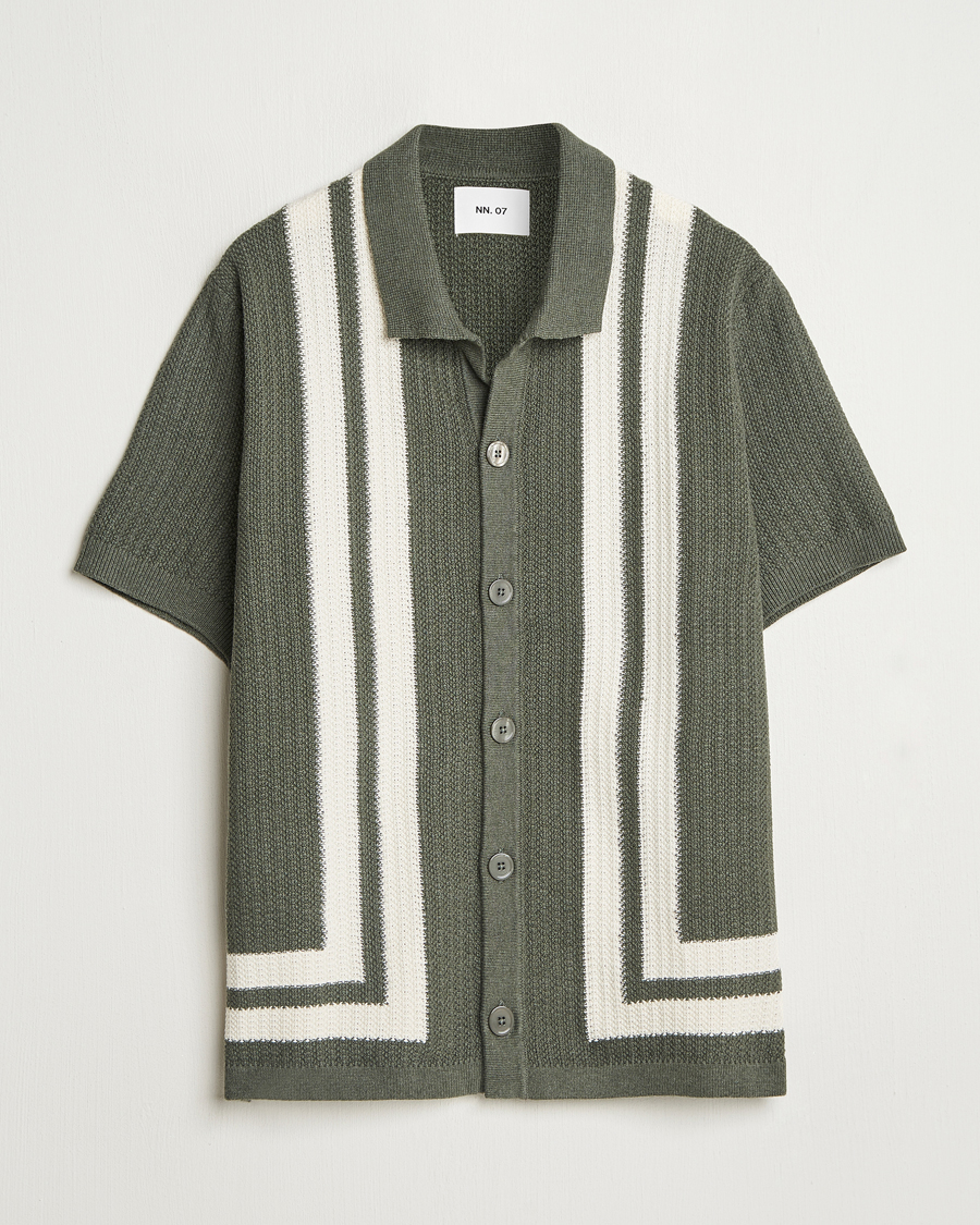 Herre | Skjorter | NN07 | Ares Knitted Short Sleeve Shirt Croc Green