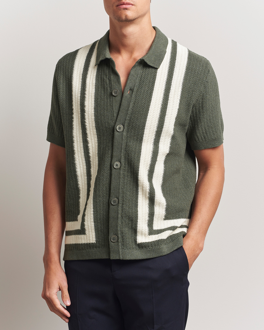 Herre | Skjorter | NN07 | Ares Knitted Short Sleeve Shirt Croc Green