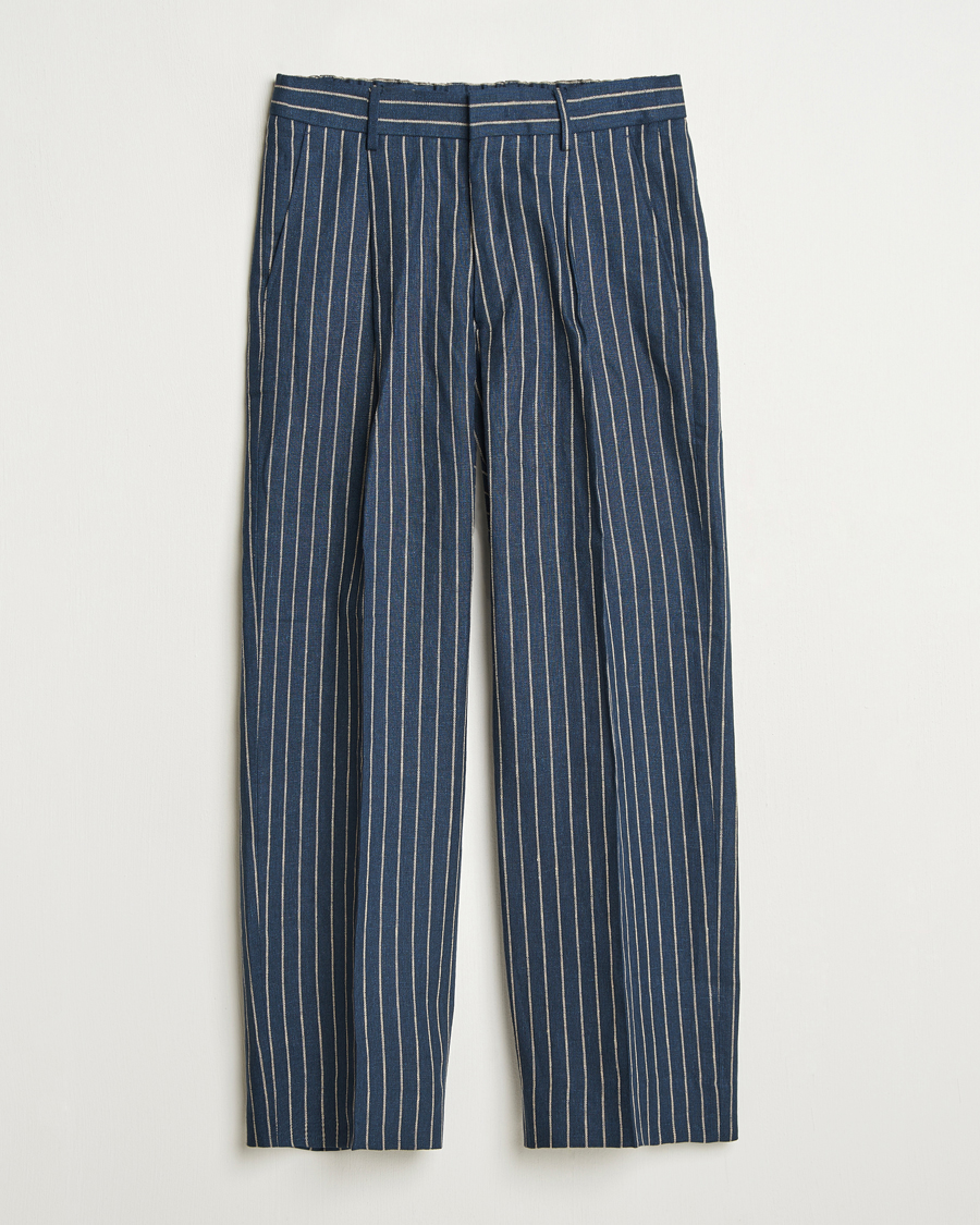 Herre | Bukser | NN07 | Kay Linen Pinstriped Trousers Navy Blue