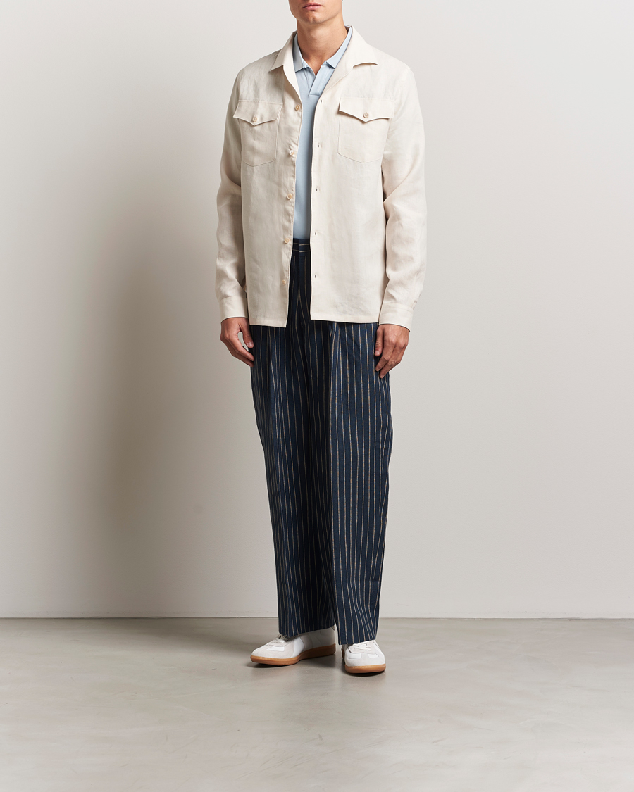 Herre | Bukser | NN07 | Kay Linen Pinstriped Trousers Navy Blue
