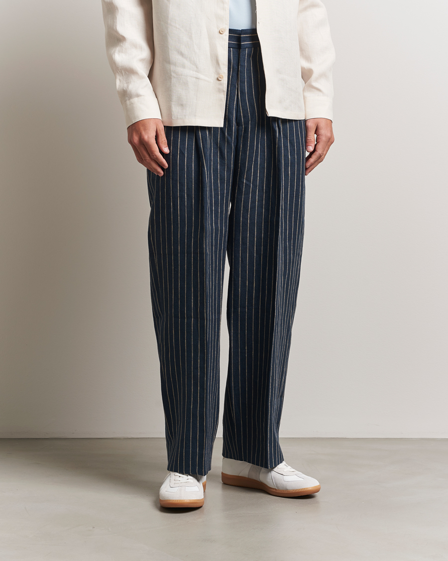 Herre | Bukser | NN07 | Kay Linen Pinstriped Trousers Navy Blue