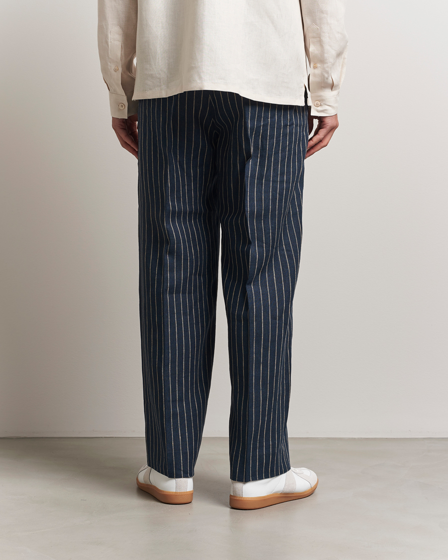 Herre | Bukser | NN07 | Kay Linen Pinstriped Trousers Navy Blue