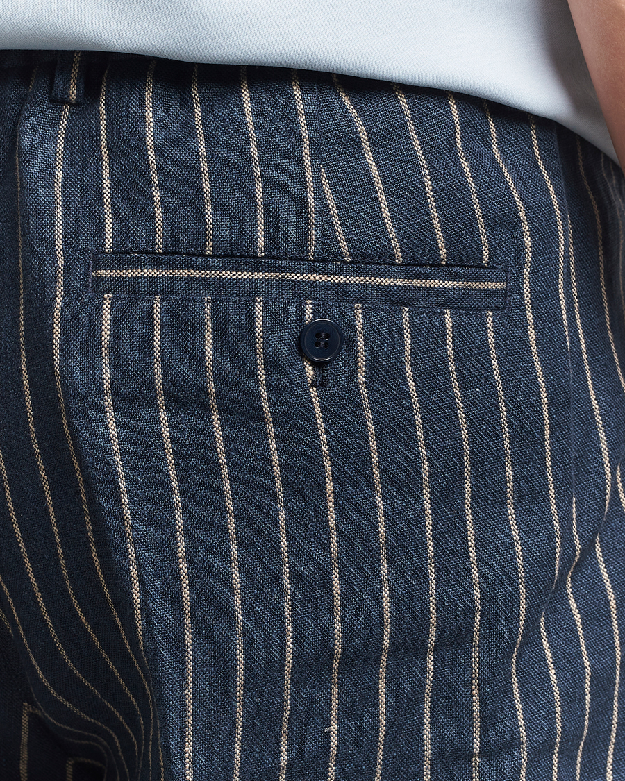 Herre | Bukser | NN07 | Kay Linen Pinstriped Trousers Navy Blue