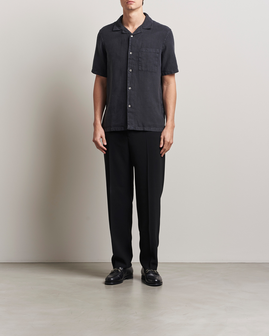 Herre | Skjorter | A Day's March | Yamu Linen Short Sleeve Shirt Off Black