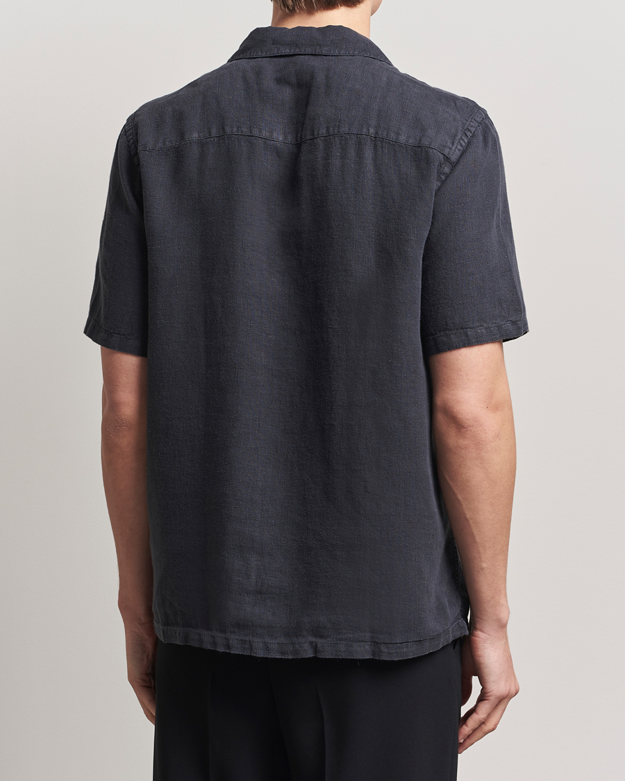 Herre | Skjorter | A Day's March | Yamu Linen Short Sleeve Shirt Off Black