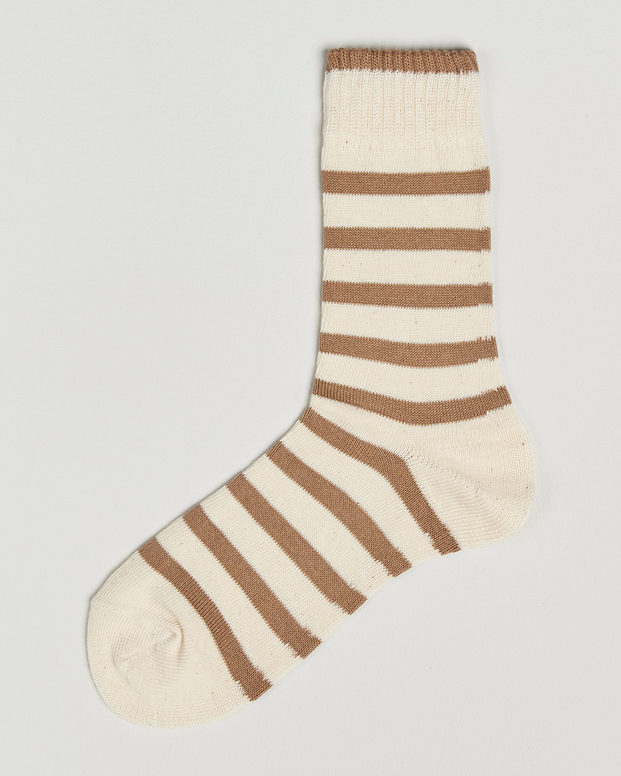 Herre | Strømper | BEAMS PLUS | 2 Tone Stripe Socks White/Tan