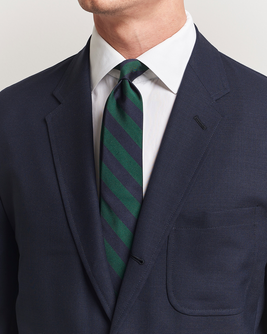 Herre | Slips | Kamakura Shirts | Vintage Ivy Regimental Stripe Silk Tie Navy/Green