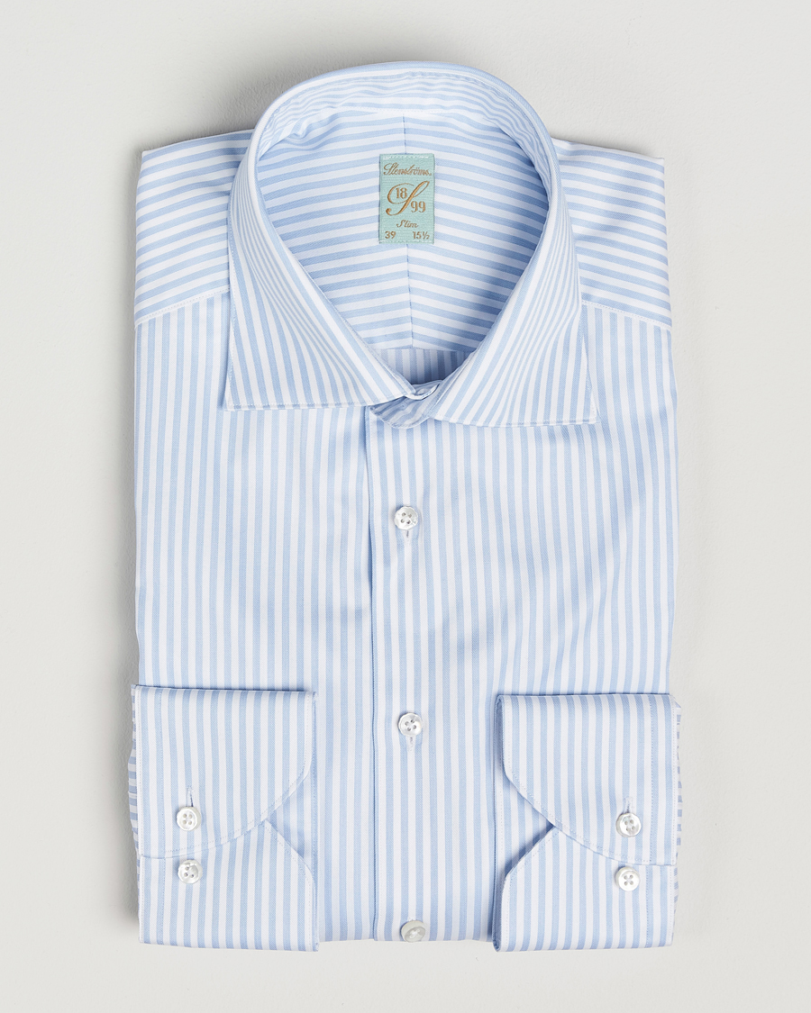 Herre | Skjorter | Stenströms | 1899 Slim Striped Cotton Twill Shirt Blue/White
