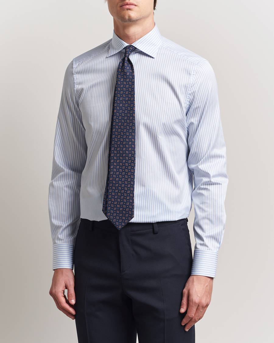 Herre | Skjorter | Stenströms | 1899 Slim Striped Cotton Twill Shirt Blue/White