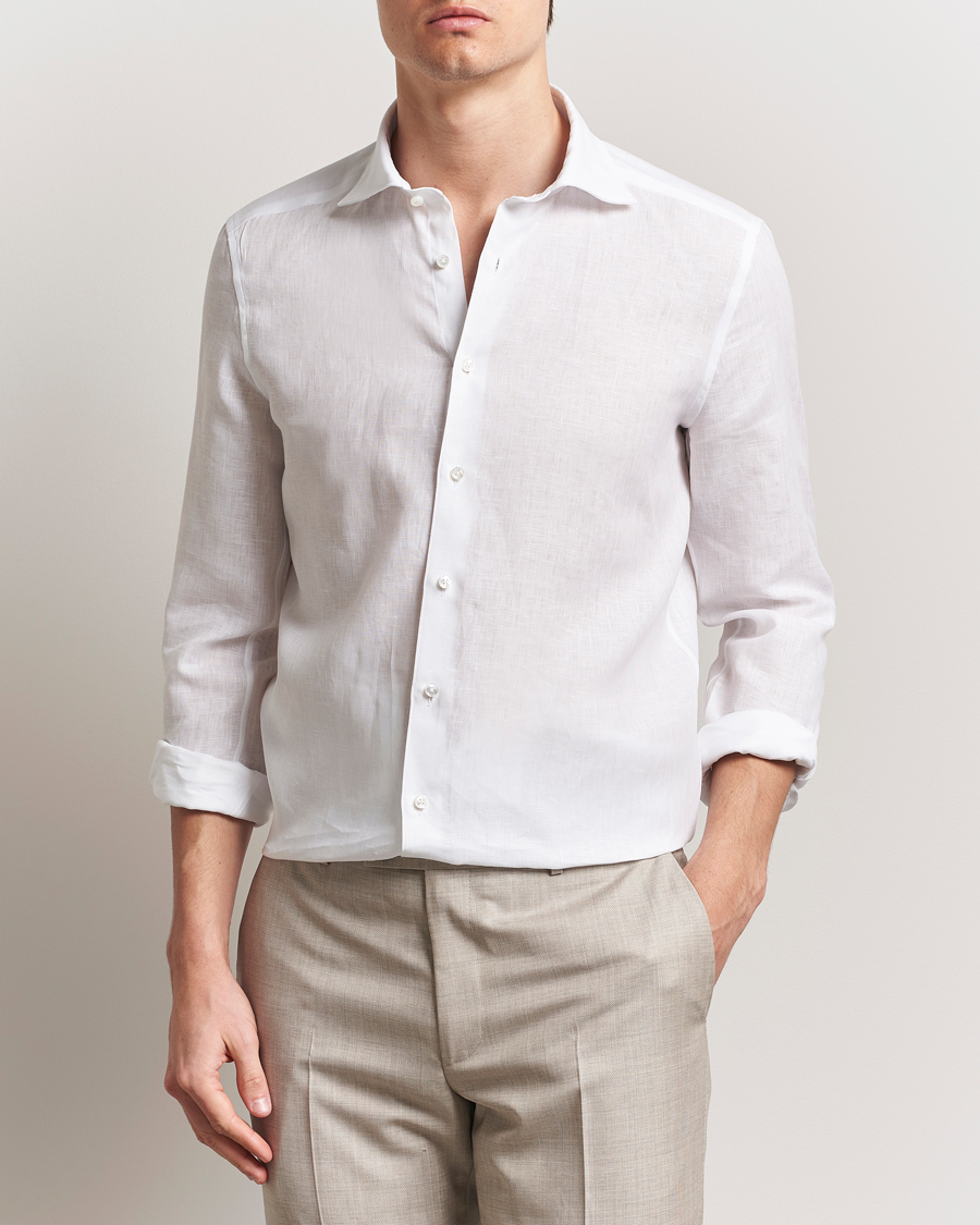 Herre | Skjorter | Stenströms | 1899 Slim Linen Shirt White