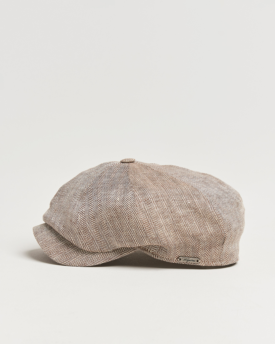 Herre | Hatte & kasketter | Wigéns | Newsboy Classic Linen Herringbone Cap Brown
