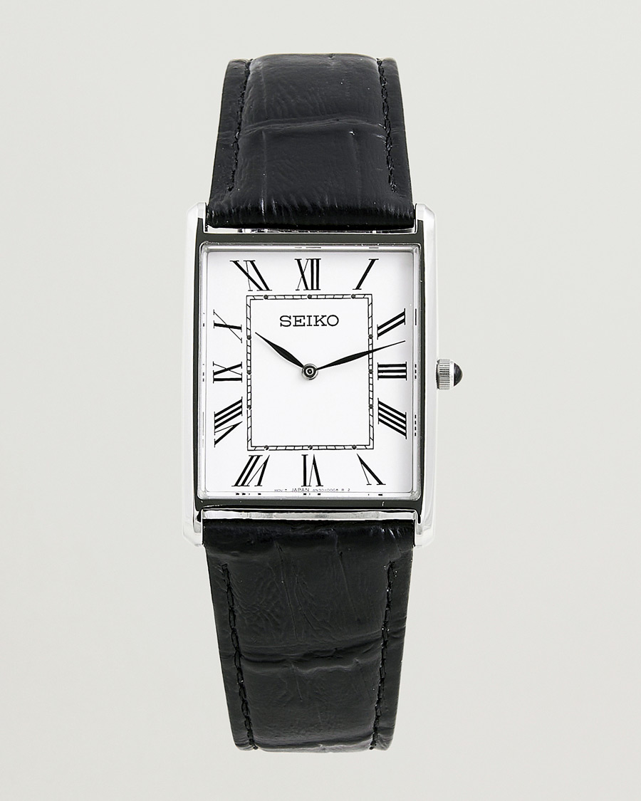 Herre | Seiko Quartz Silver Leather 28mm White Dial | Seiko | Quartz Silver Leather 28mm White Dial