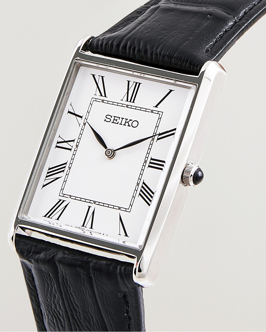Herre | Seiko Quartz Silver Leather 28mm White Dial | Seiko | Quartz Silver Leather 28mm White Dial