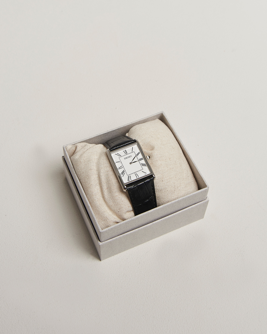 Herre | Seiko Quartz Silver Leather 28mm White Dial | Seiko | Quartz Silver Leather 28mm White Dial