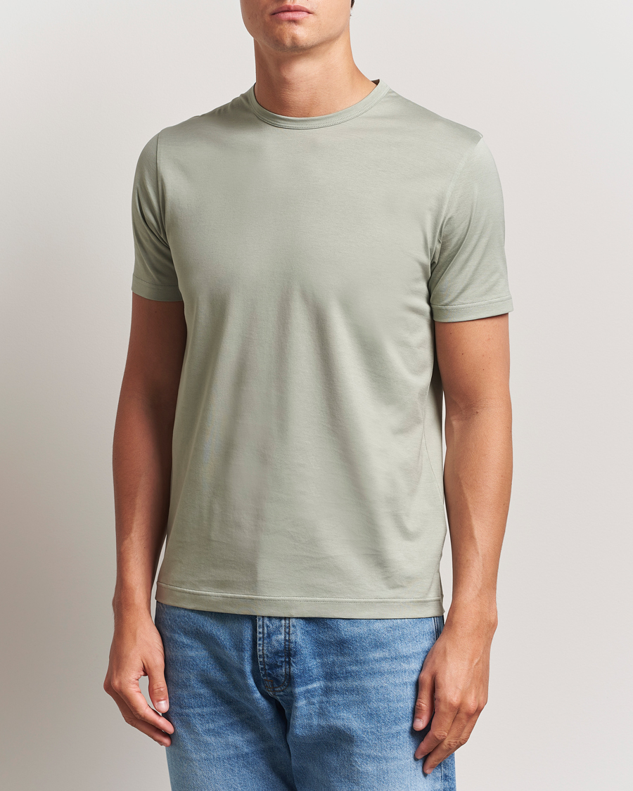 Herre | T-Shirts | Sunspel | Crew Neck Q82 Cotton T-Shirt Pastel Green