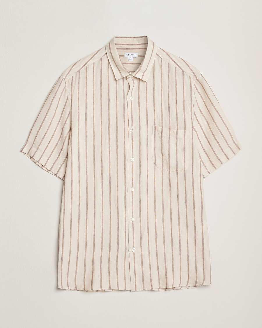 Herre | Skjorter | Sunspel | Linen Short Sleeve Shirt Ecru/Dune