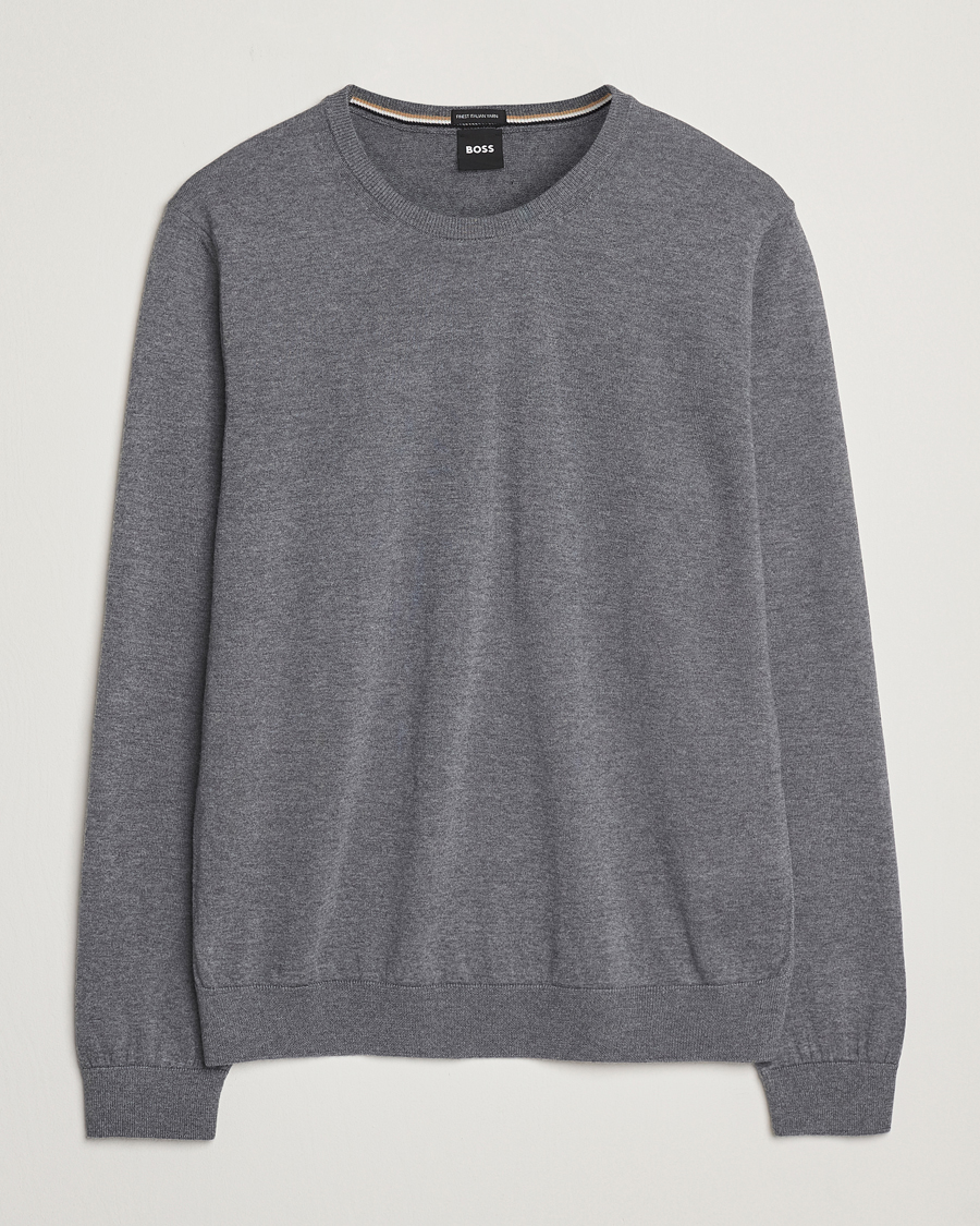 Herre | Trøjer | BOSS BLACK | Leno Wool Crew Neck Pullover Medium Grey