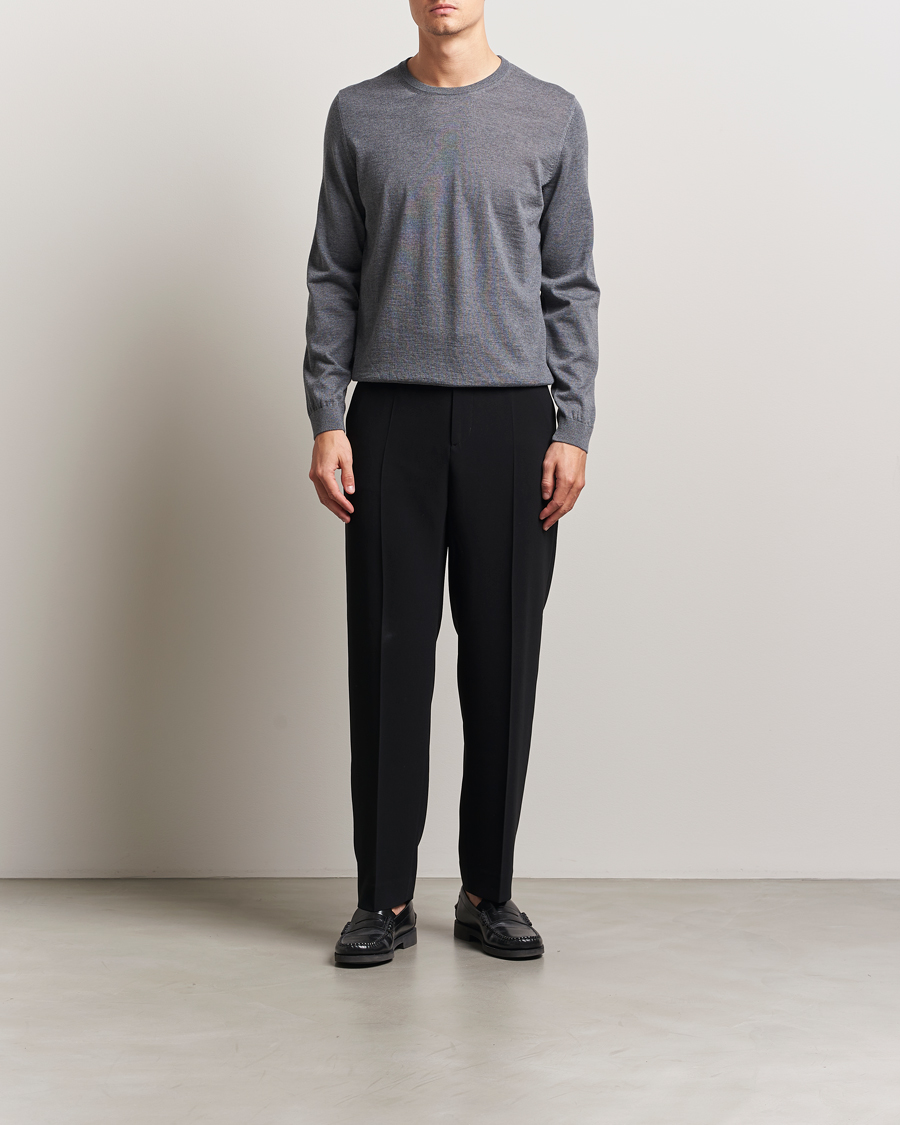 Herre | Trøjer | BOSS BLACK | Leno Wool Crew Neck Pullover Medium Grey