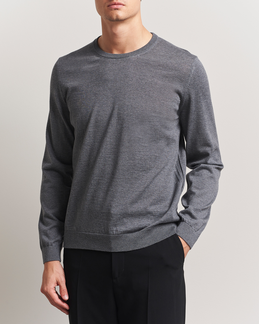 Herre | Trøjer | BOSS BLACK | Leno Wool Crew Neck Pullover Medium Grey