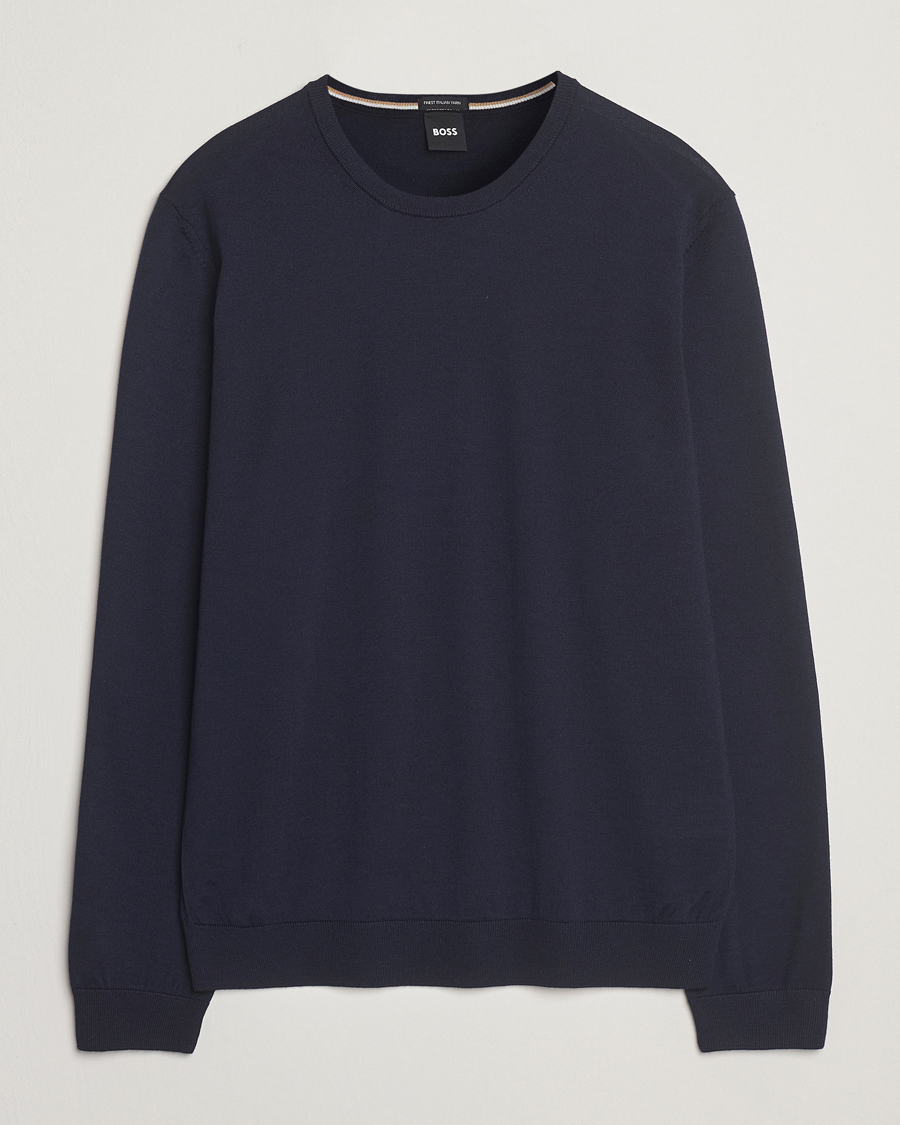 Herre | Trøjer | BOSS BLACK | Leno Wool Crew Neck Pullover Dark Blue