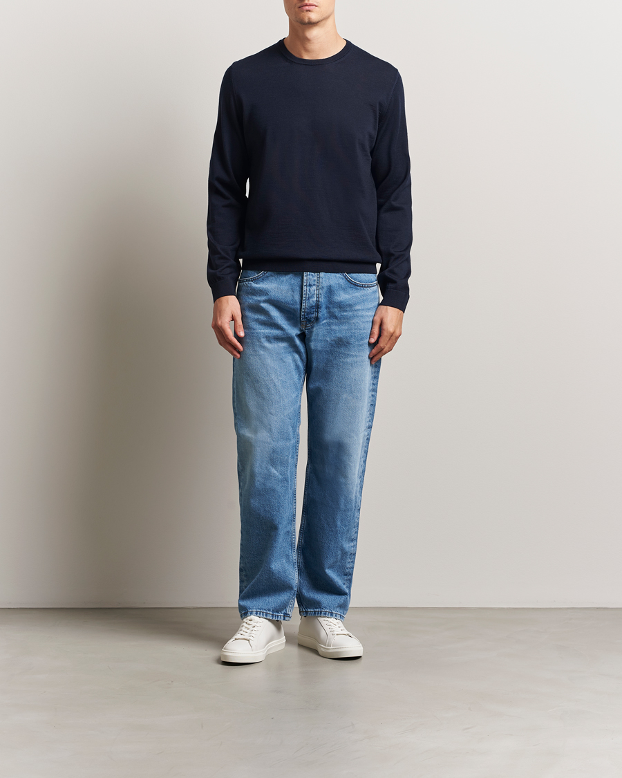 Herre | Trøjer | BOSS BLACK | Leno Wool Crew Neck Pullover Dark Blue