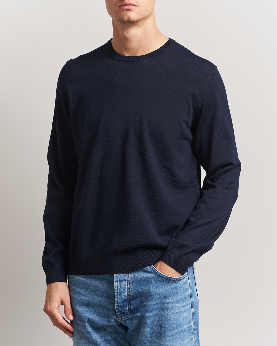 Herre | Trøjer | BOSS BLACK | Leno Wool Crew Neck Pullover Dark Blue
