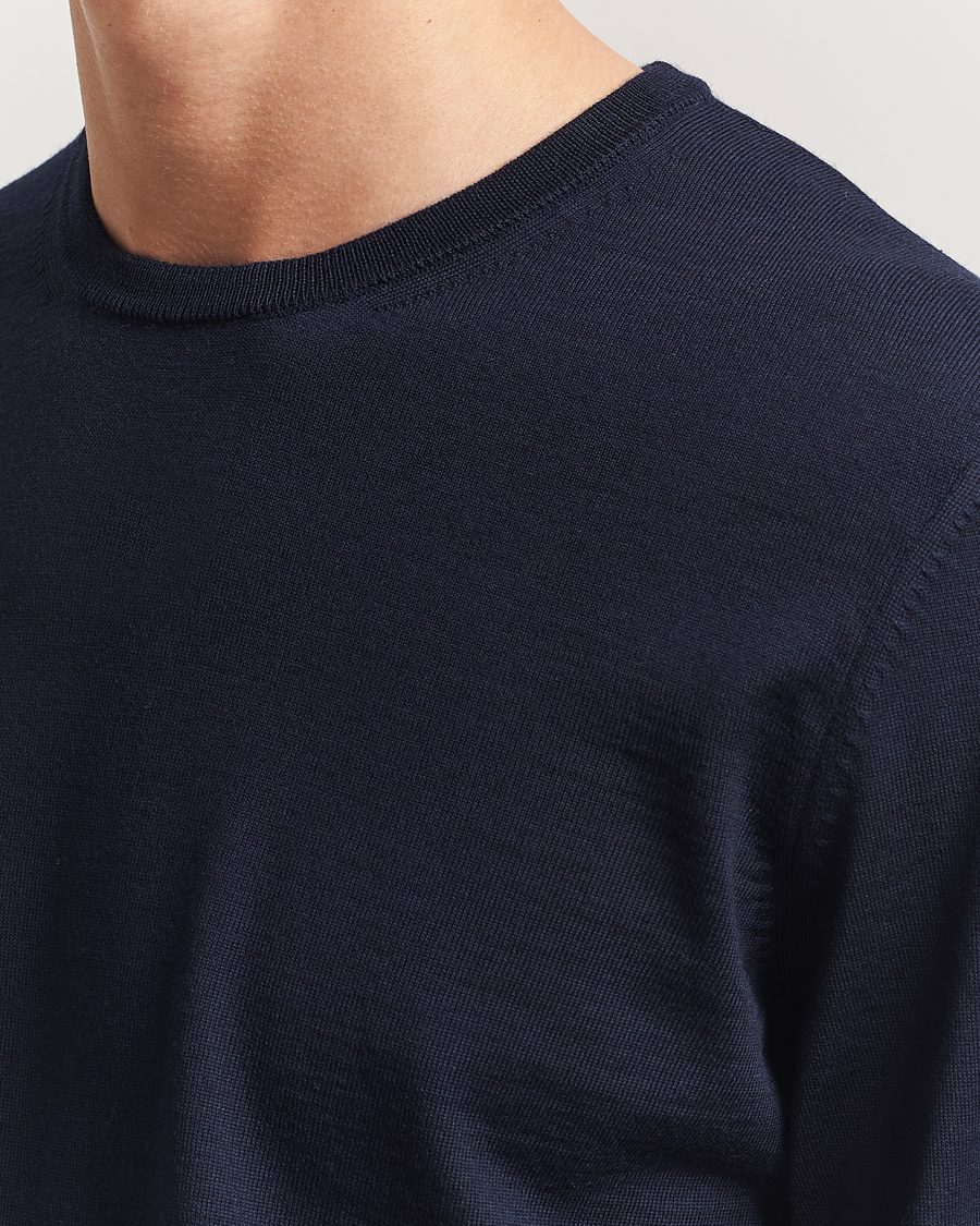 Herre | Trøjer | BOSS BLACK | Leno Wool Crew Neck Pullover Dark Blue
