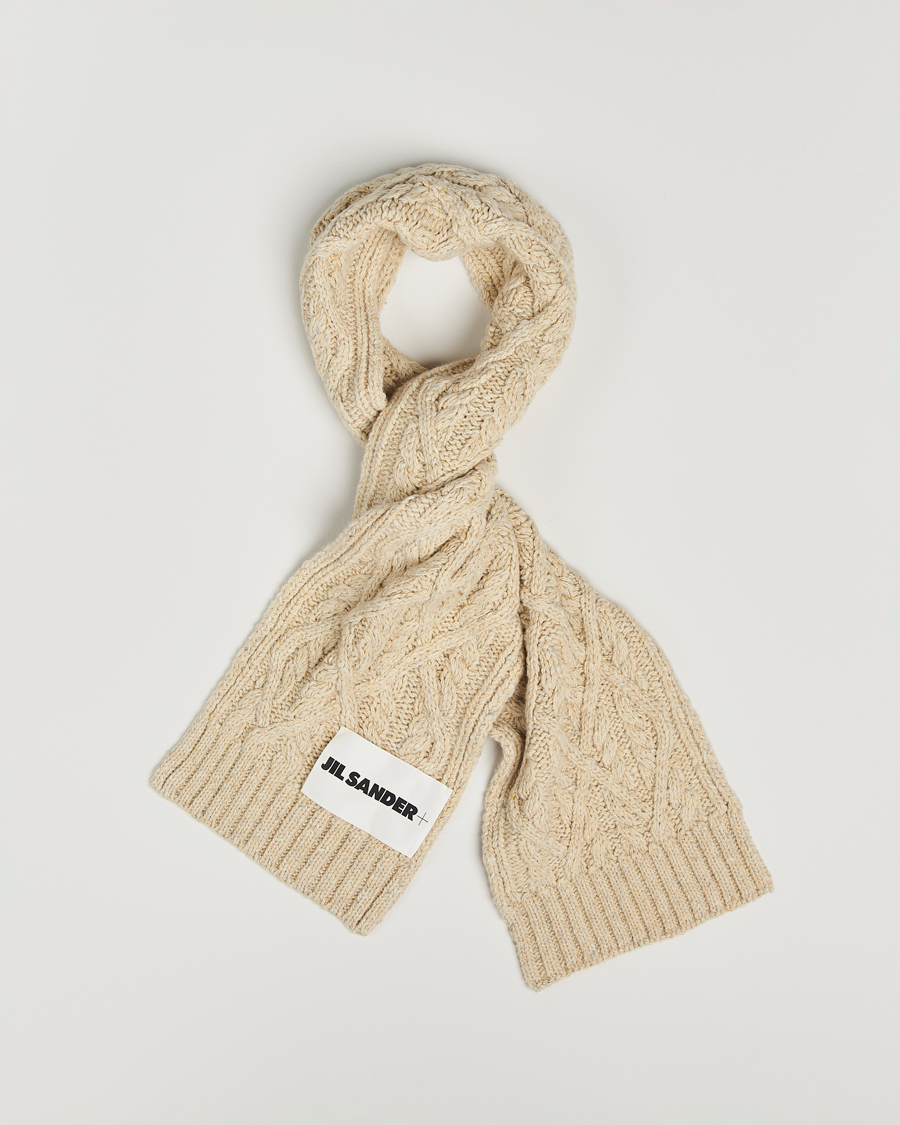 Herre | Jil Sander Wool Donegal Cable Scarf Natural | Jil Sander | Wool Donegal Cable Scarf Natural