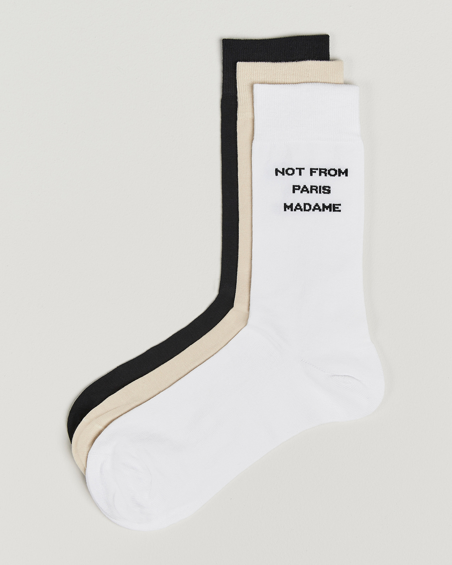 Herre | Undertøj | Drôle de Monsieur | 3-Pack Slogan Socks Black/White/Mastic