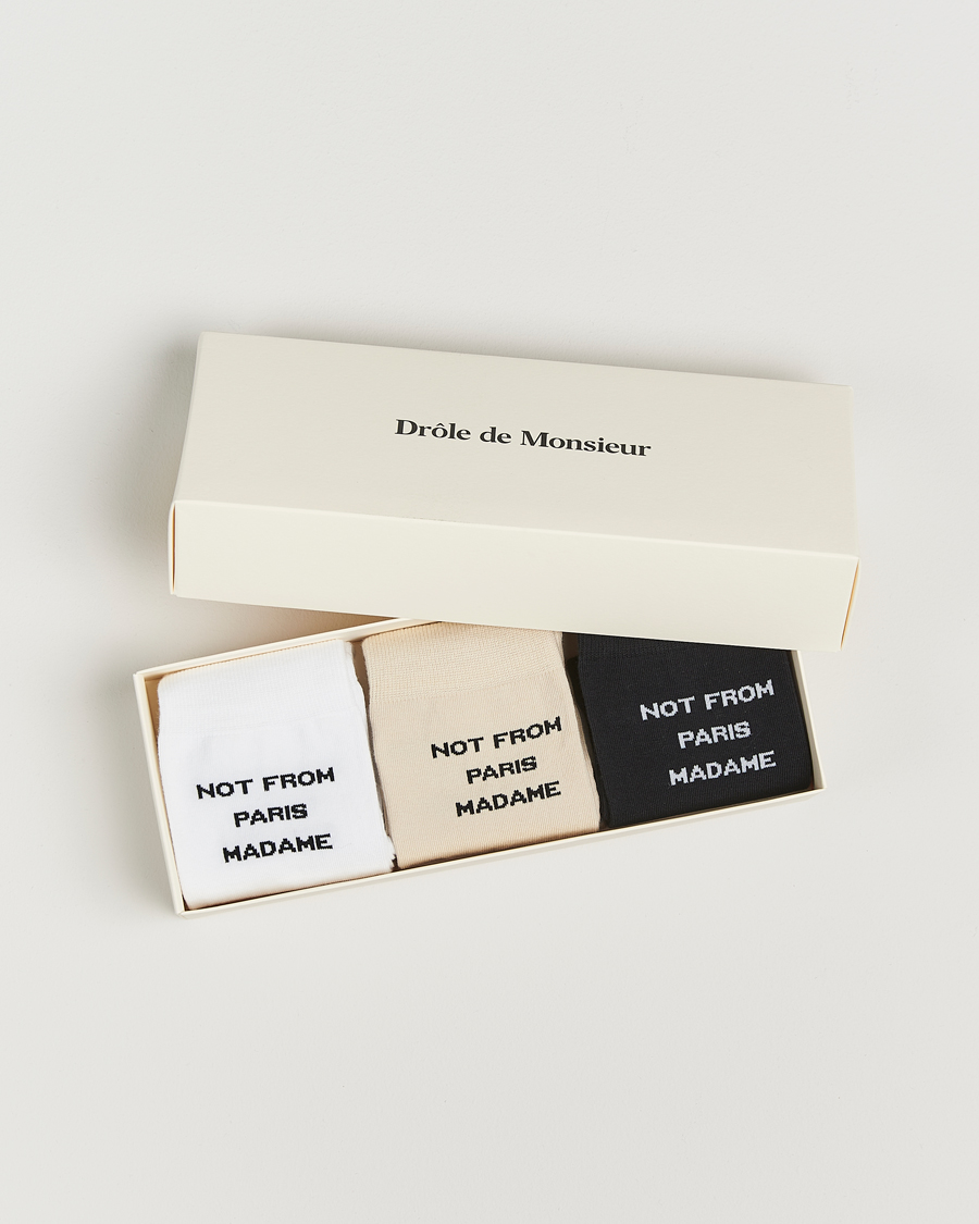 Herre | Undertøj | Drôle de Monsieur | 3-Pack Slogan Socks Black/White/Mastic