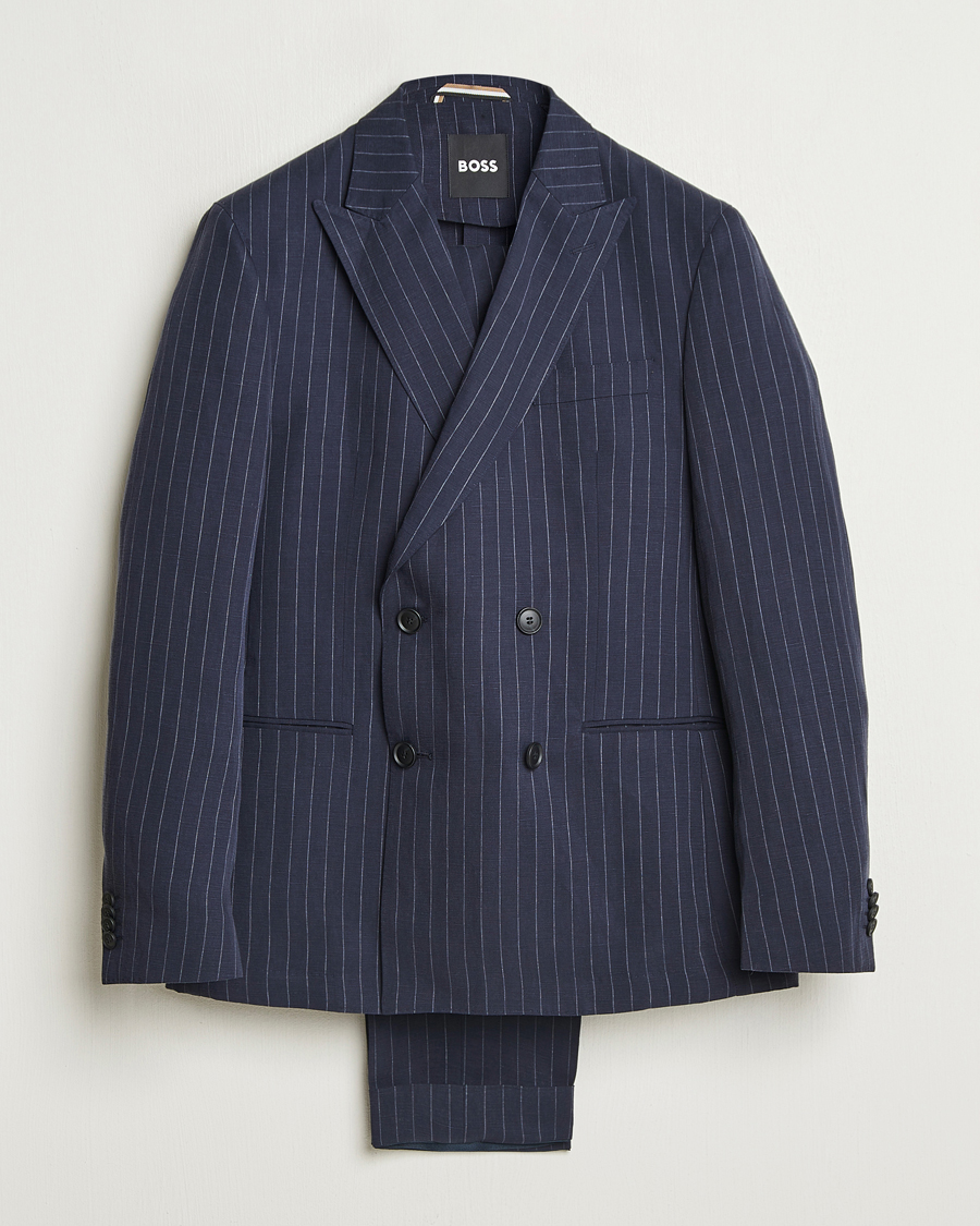 Herre | Jakkesæt | BOSS BLACK | Huge Double Breasted Pinstriped Suit Dark Blue