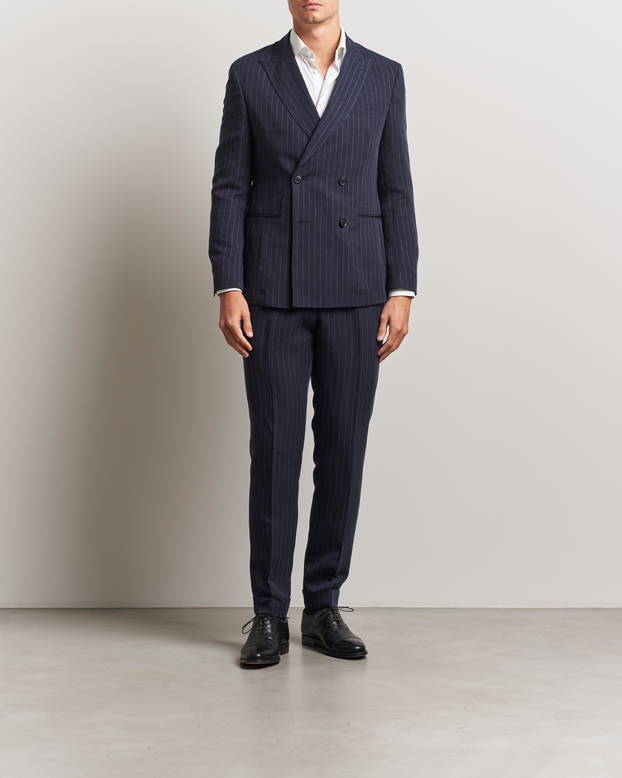 Herre | Jakkesæt | BOSS BLACK | Huge Double Breasted Pinstriped Suit Dark Blue