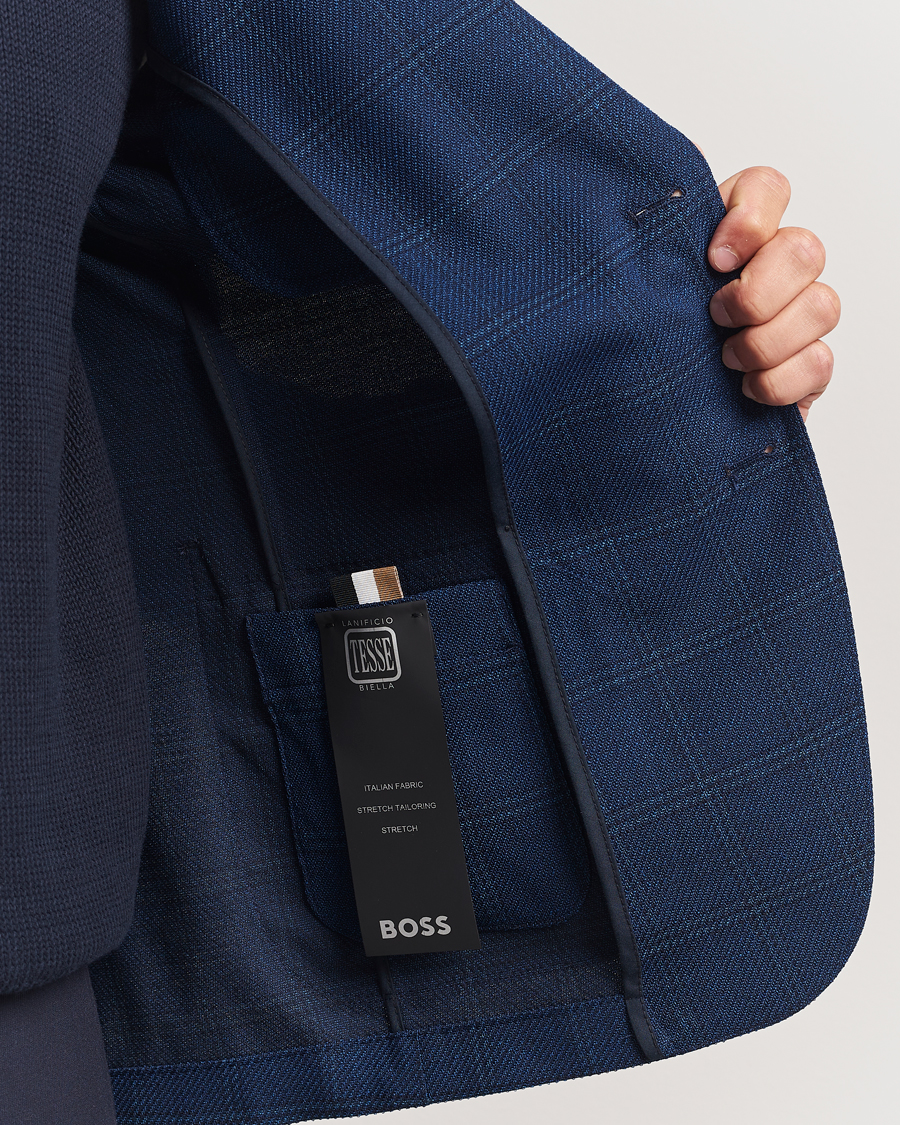 Herre | Blazere & jakker | BOSS BLACK | Hanry Wool Checked Blazer Dark Blue