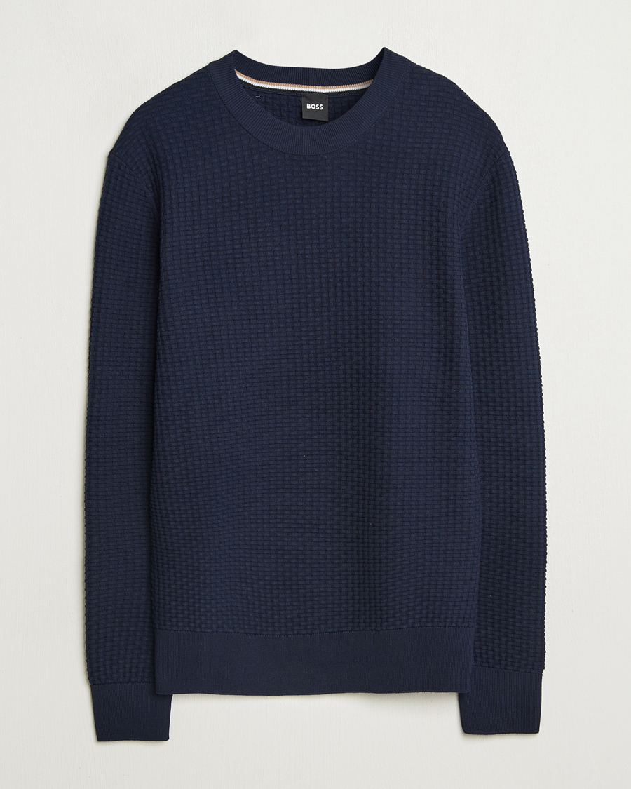 Herre | Trøjer | BOSS BLACK | Imberto Structured Knitted Sweater Dark Blue