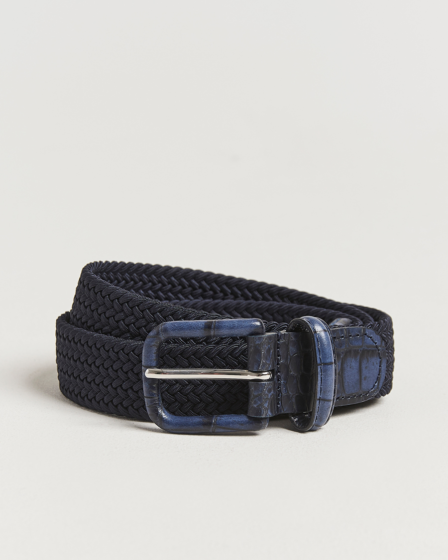 Herre | Bælter | Anderson's | Stretch Woven Leather Buckle 3 cm Belt Navy